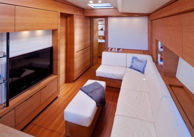 Another view of the TV lounge on Charter Sailing Yacht Thalima