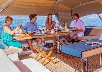 External breakfast on Charter Sailing Yacht Thalima