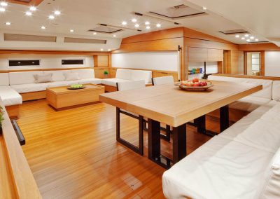 Overview of the main saloon on Charter Sailing Yacht Thalima