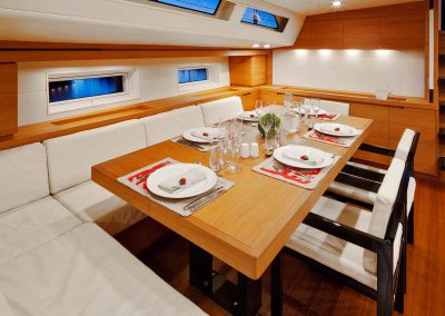 Dining Table in main saloon of Charter Sailing Yacht Thalima