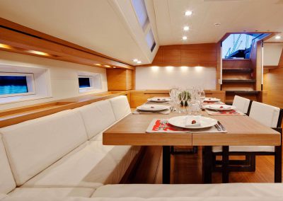 Saloon dining on Charter Sailing Yacht Thalima